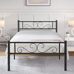 VECELO Metal Platform Bed Frame, Mattress Foundation with Headboard & Footboard, No Box Spring Needed, Underbed Storage, Single, Metal Black