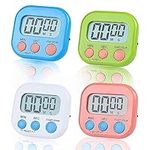 4PCS Digital Timer, Timer Clock Kitchen Timers for Cooking Minute Seconds Count Up Countdown for Kids Kitchen Cooking Classroom Gym Study Teeth Cleaning Kids Children (Blue-Green-Pink-White).