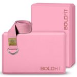 Boldfit Yoga Blocks Set of 2 and Belt High Density Foam Yoga Bricks Pack of 2 for Stretching, Balancing Yoga Bricks, Yoga Block Premium Yoga Accessories for Women & Men Yoga Equipment with Strap Pink