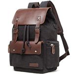 Lacattura Vintage Leather Backpack for Men and Women, Canvas School Bookbag College Travel Laptop Rucksack Vegan Daypack