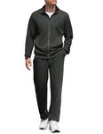 COOFANDY Mens Casual Athletic Tracksuit Sport Sets 2 Piece Outfits Jogger Suits For Men Zip Up Warm Sweatsuit Dark Grey L