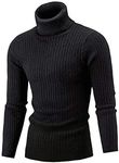 Belovecol Mens Turtleneck Tops Slim Fit High Roll Neck Jumpers Warm Winter Turtle Neck Pullover Sweaters, Black, XXL