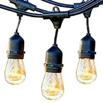 Brightech Ambience Pro Outdoor String Lights - Commercial Grade Waterproof Patio Lights with 48 Ft Dimmable Incandescent Edison Bulbs, Porch String Lights For Patio, Backyard, Christmas - 15 Bulbs 11W