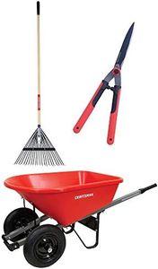 CRAFTSMAN CMXMKIT0190 3-Piece Leaf Clean-Up Set with Wavy Blade Hedge Shears, 22-Tine Wood Handle Lawn Rake and 6 Cu. Ft. Poly Tray Wheelbarrow, Red