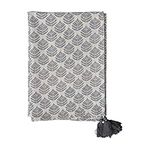 Creative Co-Op 84" L x 60" W Cotton Printed Tablecloth w/Leaf Pattern & Tassels, Natural, Grey & Gold