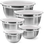 FineDine Mixing Bowls with Lids - Set of 5 Steel Mixing Bowls w/Airtight Lids - Easy-Grip, Nesting Bowls for Cooking, Baking, Meal Prep and Food Storage - Kitchen Essentials