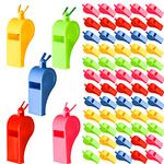 Lezevn 60 Pieces Neon Whistles with Lanyards Plastic Multicolor Whistles Sports and Kids Party Bag Fillers (60)