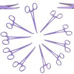 OdontoMed2011 10 Assorted Hemostat Mosquito Straight and Curved Multipurpose Locking Tweezer Clamps Serrated 5", Hemostats for Nurses, Fishing Forceps, Crafts and Hobby (Purple Color)