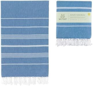 WETCAT Turkish Beach Blanket Sandproof (82"x82") 100% Turkish Cotton, Made in Turkey - Sand Free, Ultra Soft, Extra Large Throw for Picnic – Blue