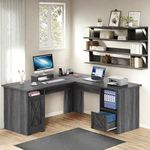 YITAHOME L Shaped Desk with File Drawer, 60" Computer Desk with Power Outlets, Corner Desk Home Office Desk with Storage Shelves & Storage Cabinet, Grey