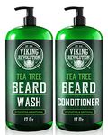 Viking Revolution - Beard Wash & Beard Conditioner Set With Argan & Jojoba Oil - Softens & Strengthens - Beard Shampoo & Conditioner - Tea Tree - 500 ml x 2