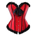 Grebrafan Pleated Trim Medieval Corset Bustier Burlesque (UK(6-8) S, Red)