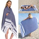 DEMMEX 2021 Ibiza Softest Turkish Cotton Beach Towel, Beach Picnic Yoga Blanket, Prewashed, XXL 75 inch x37 inch (Navy)