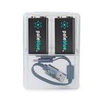 Rechargeable 9V Smart Batteries with USB Charger by Pale Blue, Lithium Ion 9 Volt 500 mAh, Charges Under 1 Hour, Over 1000 Cycles, 2-in-1 USB to USB-C Charging Cable, LED Charge Indicator, 2-Pack