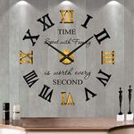 Mintime Mute DIY Frameless Large Wall Clock Roman Numerals 3D Mirror Sticker Home Office Decor (Black Gold), XX-Large (87BKGD)