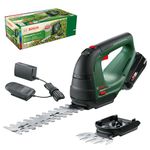 Bosch Home and Garden 0600857070 Bosch Cordless AdvancedShear 18V-10 (1 2.0 Ah, 18 Volt System, cuts up to 85 m² per Battery Charge, with Shrub and Grass Shear Blades, in Carton Packaging)