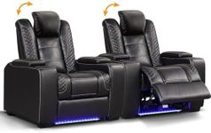 ANJ Power Home Theater Seating Set of 2, PU Leather Electric Recliner Chair with Powered Headrest, Dual Motors Movie Reclining Chairs with LED Lights,USB Port, Cup Holders, Hidden Arm Storage (Black)