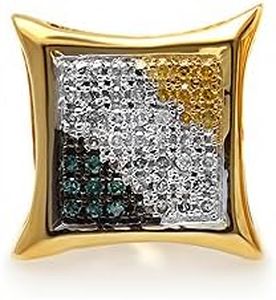Dazzlingrock Collection 0.10 Ctw Round Blue, White & Yellow Diamond Micro Pave Hip Hop Stud (1Pc Only) in Yellow Plated Sterling Silver, Screw Back, Unisex Design Ladies, Mens Real Diamond Earrings