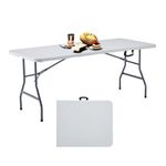 KAIHAOWIN Folding Table 6ft, Indoor/Outdoor Heavy Duty Foldable Table, Utility Plastic Folding Table with Handle, Adjustable Height Dining Table for Picnic, Party, Camping