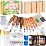 Olerqzer Deluxe Wood Carving Kit Whittling Kit, 54 PCS Wood Carving Tools Set with Carving Hook Knife,Whittling Knife,Painting Set and Basswood Blocks,Wood Carving Knives for Beginners Adults Kids