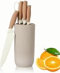 Knife Sets, 6 PCS Kitchen Knife Sets with Block, Knife Sets with Chef's Knife, Cleaver Knife, Slicing Knife, Paring Knife, Kitchen Shear and a Knife Block, Anti-Slip Handle, Beige