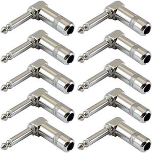 GLS Audio 1/4" Right Angle Plugs TS Mono Heavy Duty Style for Speaker Cables, Patch Cables, Snakes - Male 1/4 Inch Phono 6.3mm Phone Plug Bulk - 10 Pack