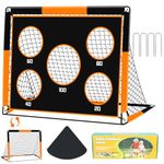 Gofady 2-in-1 Football Goal for Kids - Portable & Durable Soccer Training Net with 5 Target Ranges, Foldable Design, Carrying Bag, Easy Assembly for Backyard, Garden, Beach(Orange, 150 * 120 * 120cm)