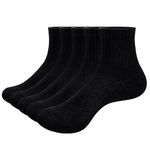 YUEDGE Womens Black Cotton Cushioned Athletic Ankle Socks Moisture Wicking Quarter Running Tennis Sports Socks For Women Size 4-7, 5 Pairs