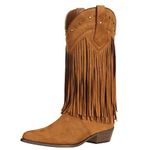 SheSole Women Fringe Western Boots Cowgirl Wide Calf Brown US 8