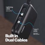 Stuffcool Maverick Mini 20,000mAh Powerbank with 20W Built-in Lightning & Type-C Cables, 22.5W USB-A Fast Charging for iPhone, Samsung, Pixel, OnePlus, Oppo & Realme