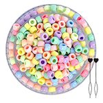 200Pcs Plastic Pony Beads for Jewellery Making, 6 * 9mm Colourful Beads for Crafts, Hair Beads for Bracelets Making Kit