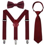 Kids Suspender Bowtie Necktie Sets - Adjustable Elastic Classic Accessory Sets for 6 Months to 13 Year Old Boys & Girls (Wine red, 31.5 Inches (Fit 6 Years to 13 Years))