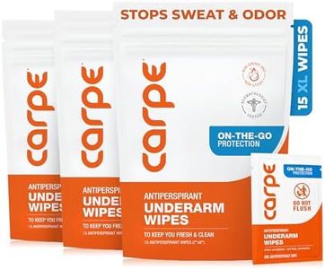 Carpe On-the-Go Antiperspirant Underarm Wipes (Pack of 3 Boxes) for Sweat Blocking, Deodorizing, and Cleansing When You're On the Move - 45 Residue Free, Individually Wrapped Wipes