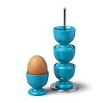 Zeal G277A Stack and Store Egg Cups/Holders, Set of 4 with Chrome Storage and Carry Stand, Melamine, Aqua