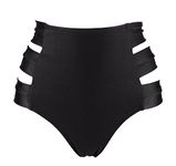 COCOSHIP Black High Waist Peek-a-Boo Side Straps Bikini Bottom Scrunch Butt Ruched Brief Swimwear L(FBA)