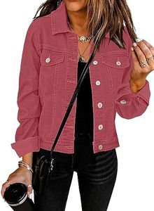 GRAPENT Women's Denim Jacket Casual Basic Button Down Long Sleeve Stretchy Jean Trucker Coat with Pockets Color Baroque Rose Size Small Size 4 Size 6