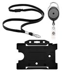 Retractable Lanyard with Card Holder - Complete Set with Clip Reel & Clear Waterproof ID Badge Holder for Keys, ID Cards | Durable Neck Strap for Nurses, Work, NHS (Black)