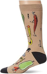 K. Bell Socks mens Sports and Outdoors Novelty Crew Socks, Fishing Lures (Khaki), Shoe Size: 6-12