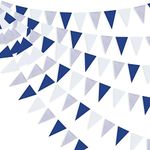 30 Ft Navy Blue White and Silver Party Decorations Royal Blue Triangle Flag Pennant Banner Bunting for Birthday Wedding Bridal Baby Shower Nautical Ahoy Achor Pirate Theme Party Decorations Supplies