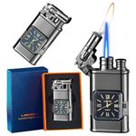 Lighter, Torch Jet Lighter with Visible Fuel Window, Windproof Adjustable Jet Flame and Soft Flame, Refillable Butane Lighter for Outdoor Indoor(Gas not Included)-Black Ice/G