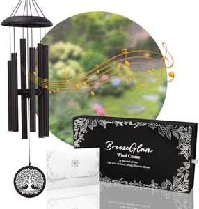 BreezeGlam 32" Deep Tone Wind Chimes for Outside, C Major Tuned Aluminum Wind Chime with Gift Envelope & Box, Memorial Sympathy Wind Chime for Garden Patio Decor, Nature Tree Design, Black
