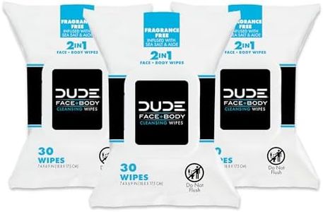 DUDE Face & Body Wipes (3 Packs, 30 Wipes Each) Unscented for Sensitive Skin Infused with Refreshing Sea Salt & Soothing Aloe, Moisturizing Face Cleansing Cloths for Men