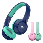 MEE audio KidJamz Children's Safe Listening Bluetooth Wireless Headphones with Volume Limiter & Microphone, Adjustable On-Ear Kids Headset for Online Learning/School/Travel/Tablet (Wireless, Blue)