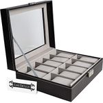 Cas De'Lux Watch Box Organizer Pillow Case 10 Slot Premium Display Cases with Framed Glass Lid and Secure Lock