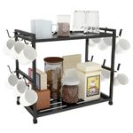 Bethom Coffee Cup Holder Kitchen 12 Hooks Kitchen Storage Rack 2 Tier Coffee Station Organizer Metal Mug Stand Mug Holders for Kitchen Tea Coffee Bar, Black