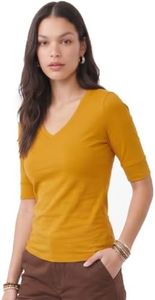 Emmalise Women's Slim Athletic Fit Vneck Tshirt Half Sleeves Top (Mustard, 2XL)