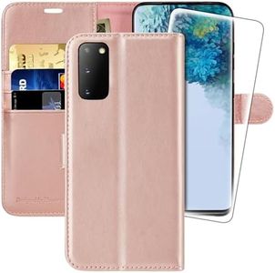 MONASAY Wallet Case Compatible for Galaxy S20 FE 5G, 6.5 inch [Screen Protector Included][RFID Blocking] Flip Folio Leather Cell Phone Cover with Credit Card Holder, Rosegold