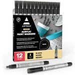 ARTEZA Acrylic Paint Pens, Pack of 12, Black, Long-Lasting Acrylic Paint Markers, Plastic Nib, Art Supplies for Painting on Metal, Canvas, Rock, Ceramic Surfaces, Glass, Wood, and Fabric