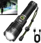 TUBORGO Rechargeable Flashlights High lumens, 900000LM Super Bright LED Tactical Flashlight, Zoomable, IPX6 Waterproof, 6 Modes, Powerful Handheld Flash Light for Emergencies, Camping, Hiking