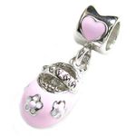 .925 Sterling Silver Lovely Little Baby Girl 3-D Shoe Pink Rose Bead for European charm Bracelets Necklaces